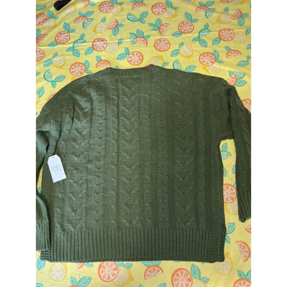 Cottagecore Womens Time and Tru Cable‎ Knit Sweater L Olive Green